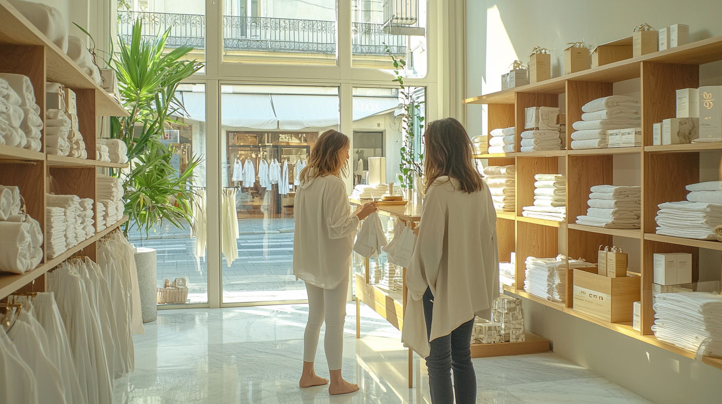 Clienti che fanno shopping in un negozio di intimo e tessile a Genova
