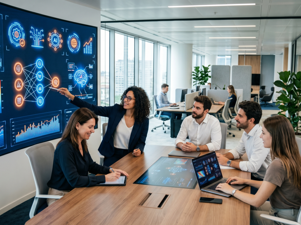 imprenditore PMI italiana usa strumenti di intelligenza artificiale al computer nel 2026