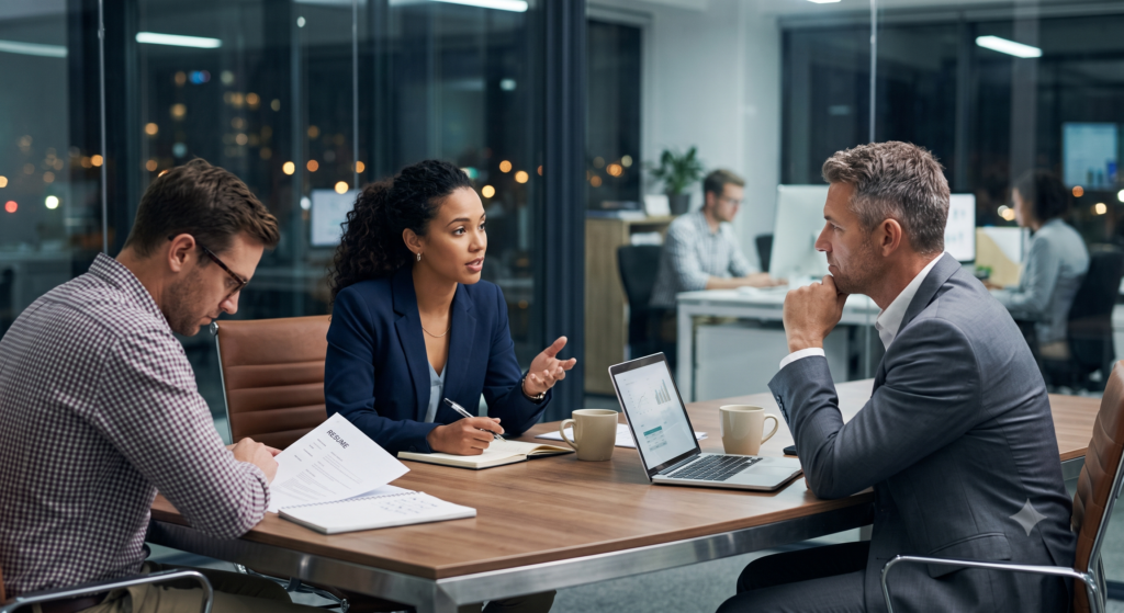 consulente in colloquio con candidato manager per posizione dirigenziale in PMI italiana